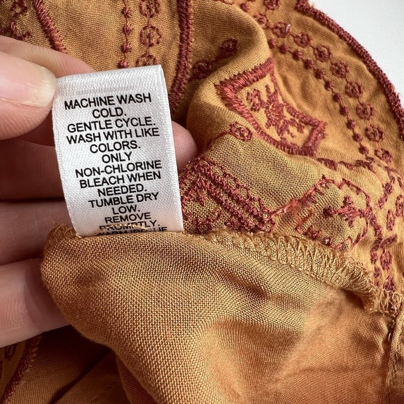 Womens Large Orange Red Embroidery Flare Sleeve Blouse Top Boho Festival Peasant - Picture 9 of 13